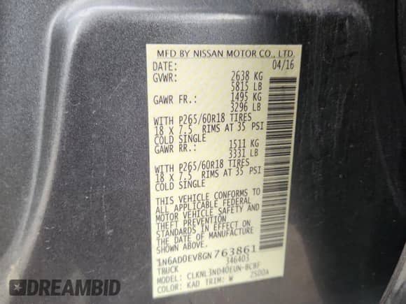 2016 Nissan Frontier SV z VIN 1N6AD0EV8GN763861, wystawiony jako Copart lot #68070375 z przebiegiem 227 315 mil mil oraz Szkoda całkowita • Salvage title. Historia ofert i sprzedaży dostępna na DreamBid. Obrazek 12.