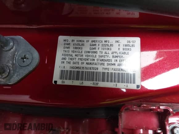 2007 Honda Accord LX SE with VIN 1HGCM56357A187029, listed as a IAAI auction lot 42921782 with Not provided miles and . Bid and sale history available at DreamBid. Image 9.