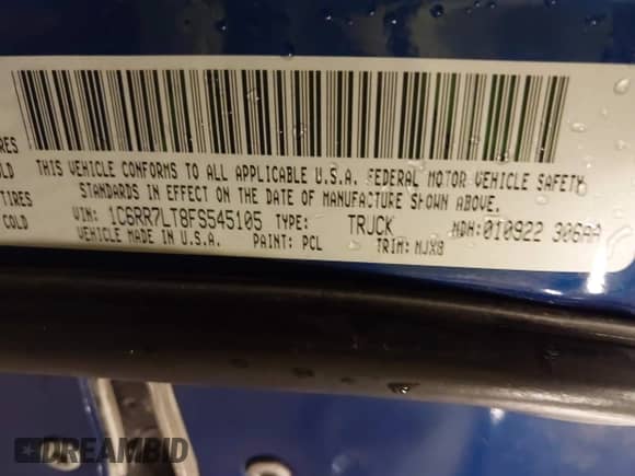 2015 Ram 1500 Big Horn with VIN 1C6RR7LT8FS545105, listed as a IAAI auction lot 42560135 with 120,216 mi miles and . Bid and sale history available at DreamBid. Image 9.