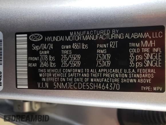 2025 Hyundai Tucson Limited с VIN 5NMJECDE5SH464370, выставлен на аукционе Copart как лот 69445665 с пробегом 5 475 миль миль и Списание • Salvage title. История ставок и продаж доступна на DreamBid. Изображение 13.