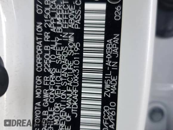 2019 Toyota Prius L Eco с VIN JTDKARFUXK3101195, выставлен на аукционе Copart как лот 82488755 с пробегом 37 486 миль миль и Списание • Salvage title. История ставок и продаж доступна на DreamBid. Изображение 12.