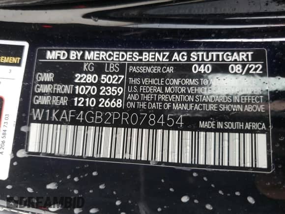 2023 Mercedes-Benz C 300 z VIN W1KAF4GB2PR078454, wystawiony jako Copart lot #69517414 z przebiegiem 34 758 mil mil oraz Szkoda całkowita • Salvage title. Historia ofert i sprzedaży dostępna na DreamBid. Obrazek 15.