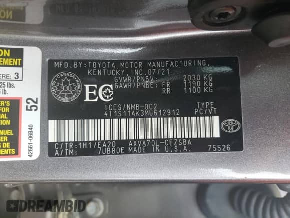 2021 Toyota Camry SE z VIN 4T1S11AK3MU612912, wystawiony jako Copart lot #65640605 z przebiegiem 95 302 mil mil oraz Szkoda całkowita • Salvage title. Historia ofert i sprzedaży dostępna na DreamBid. Obrazek 13.