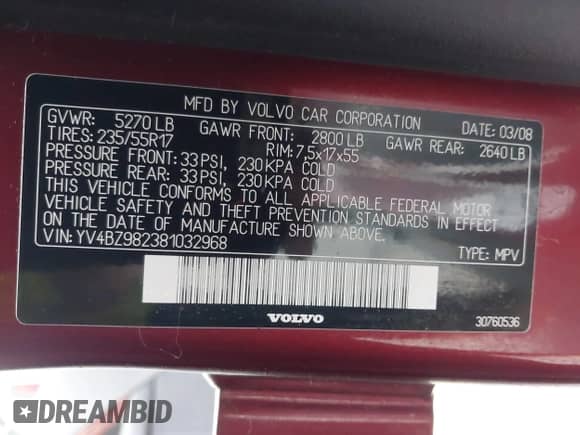 2008 Volvo XC70 с VIN YV4BZ982381032968, выставлен на аукционе IAAI как лот 42893719 с пробегом 170 548 миль миль и . История ставок и продаж доступна на DreamBid. Изображение 9.