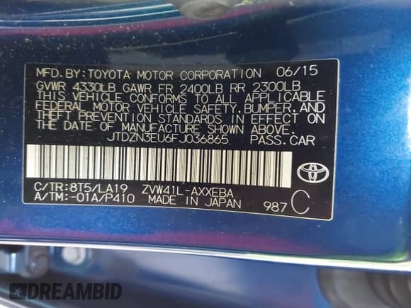 2015 Toyota Prius Two z VIN JTDZN3EU6FJ036865, wystawiony jako IAAI lot #42215198 z przebiegiem 50 330 mil mil oraz . Historia ofert i sprzedaży dostępna na DreamBid. Obrazek 9.