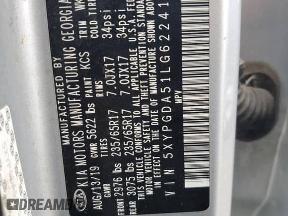 2020 Kia Sorento LX с VIN 5XYPGDA51LG622410, выставлен на аукционе Copart как лот 70050695 с пробегом 124 640 миль миль и Чистый • Clean title. История ставок и продаж доступна на DreamBid. Изображение 13.