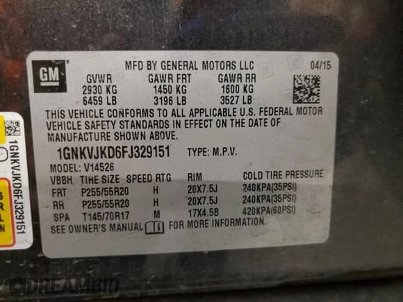 2015 Chevrolet Traverse LTZ с VIN 1GNKVJKD6FJ329151, выставлен на аукционе Copart как лот 70154475 с пробегом 178 987 миль миль и Списание • Salvage title. История ставок и продаж доступна на DreamBid. Изображение 13.