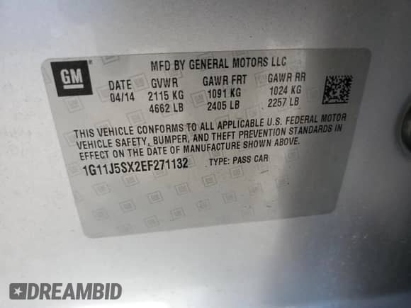 2014 Chevrolet Malibu LTZ с VIN 1G11J5SX2EF271132, выставлен на аукционе Copart как лот 81143545 с пробегом 168 031 миль миль и Списание • Salvage title. История ставок и продаж доступна на DreamBid. Изображение 12.