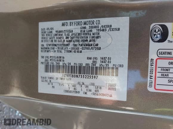 2005 Ford Mustang Deluxe с VIN 1ZVFT80N755225597, выставлен на аукционе IAAI как лот 42793032 с пробегом 210 994 миль миль и . История ставок и продаж доступна на DreamBid. Изображение 9.