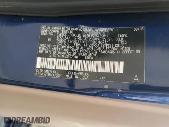 2006 Toyota Tundra Limited z VIN 5TBDT481X6S507340, wystawiony jako Copart lot #70313025 z przebiegiem 197 977 mil mil oraz Szkoda całkowita • Salvage title. Historia ofert i sprzedaży dostępna na DreamBid. Obrazek 13.