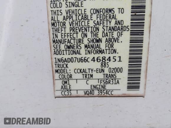 2006 Nissan Frontier SE with VIN 1N6AD07U66C468451, listed as a IAAI auction lot 42424426 with 141,443 mi miles and . Bid and sale history available at DreamBid. Image 9.