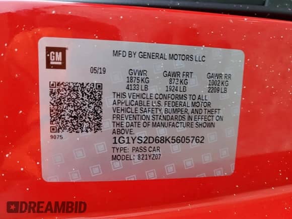 2019 Chevrolet Corvette Z06 2LZ z VIN 1G1YS2D68K5605762, wystawiony jako Copart lot #85744714 z przebiegiem 6 485 mil mil oraz Szkoda całkowita • Salvage title. Historia ofert i sprzedaży dostępna na DreamBid. Obrazek 14.