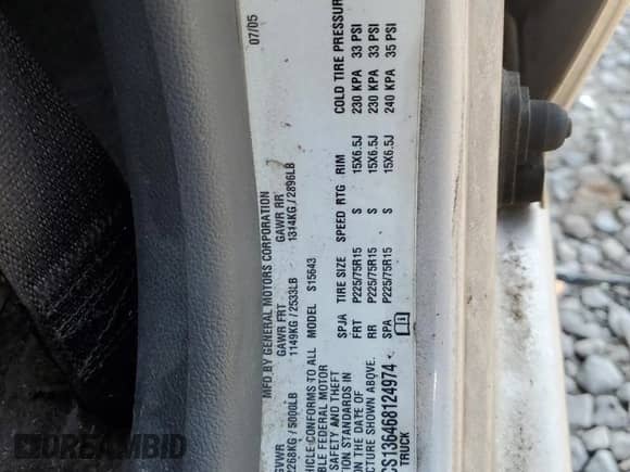 2006 Chevrolet Colorado 1LT with VIN 1GCCS136468124974, listed as a Copart auction lot 60172645 with 182,541 mi miles and Clean title. Bid and sale history available at DreamBid. Image 12.