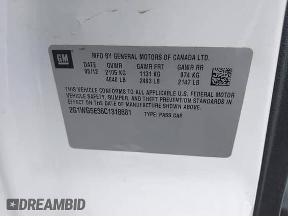 2012 Chevrolet Impala LT Fleet с VIN 2G1WG5E36C1318681, выставлен на аукционе IAAI как лот 43461584 с пробегом 146 157 миль миль и . История ставок и продаж доступна на DreamBid. Изображение 9.