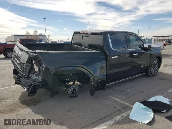 2024 GMC Sierra 1500 Denali Ultimate with VIN 1GTUUHE80RZ393736, listed as a Copart auction lot 43004125 with 5,587 mi miles and Salvage title. Bid and sale history available at DreamBid. Image 3.