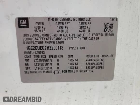 2017 Chevrolet Silverado 2500HD Work Truck z VIN 1GC2CUEG7HZ200118, wystawiony jako Copart lot #48985075 z przebiegiem 290 932 mil mil oraz Czysty tytuł • Clean title. Historia ofert i sprzedaży dostępna na DreamBid. Obrazek 12.