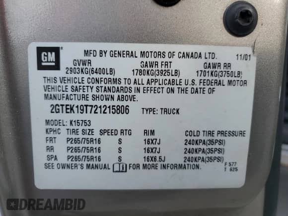 2002 GMC Sierra 1500 SLE with VIN 2GTEK19T721215806, listed as a Copart auction lot 81843075 with 163,009 mi miles and Clean title. Bid and sale history available at DreamBid. Image 12.