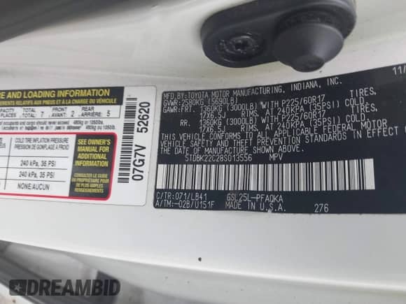 2008 Toyota Sienna XLE z VIN 5TDBK22C28S013556, wystawiony jako IAAI lot #42707977 z przebiegiem 132 764 mil mil oraz . Historia ofert i sprzedaży dostępna na DreamBid. Obrazek 9.