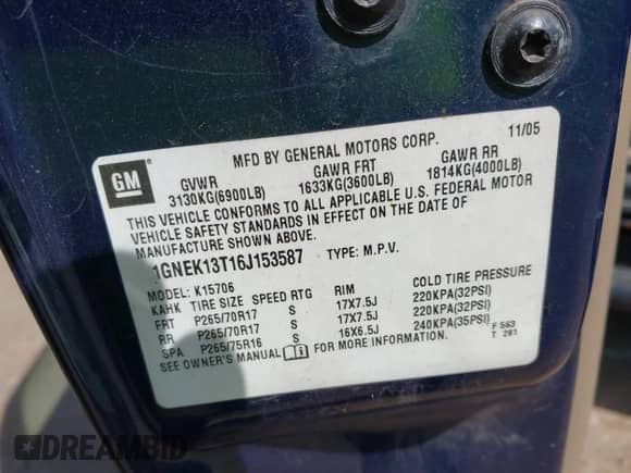 2006 Chevrolet Tahoe LS with VIN 1GNEK13T16J153587, listed as a IAAI auction lot 42244487 with 314,200 mi miles and . Bid and sale history available at DreamBid. Image 9.