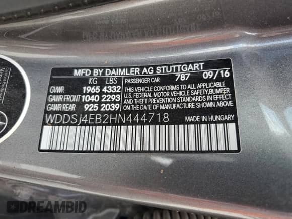 2017 Mercedes-Benz CLA 250 с VIN WDDSJ4EB2HN444718, выставлен на аукционе Copart как лот 50986955 с пробегом Не указан миль и Списание • Salvage title. История ставок и продаж доступна на DreamBid. Изображение 13.