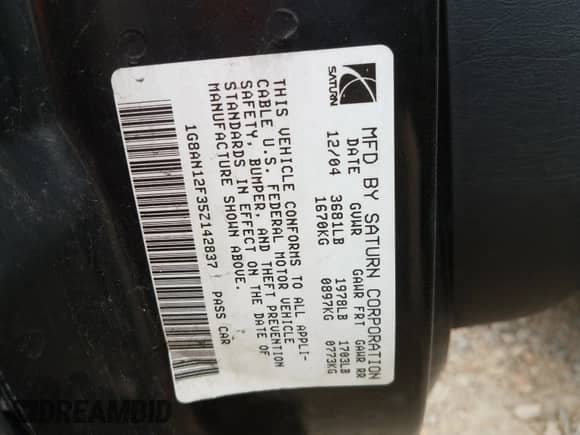 2005 Saturn ION ION 2 с VIN 1G8AN12F35Z142837, выставлен на аукционе Copart как лот 67054884 с пробегом 158 538 миль миль и Списание • Salvage title. История ставок и продаж доступна на DreamBid. Изображение 10.
