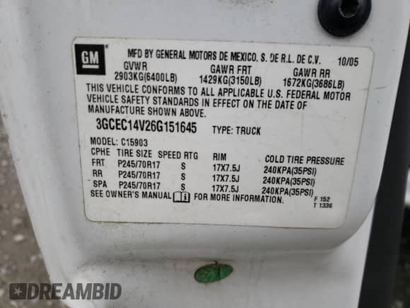 2006 Chevrolet Silverado 1500 Work Truck с VIN 3GCEC14V26G151645, выставлен на аукционе Copart как лот 49298165 с пробегом 107 504 миль миль и Списание • Salvage title. История ставок и продаж доступна на DreamBid. Изображение 12.