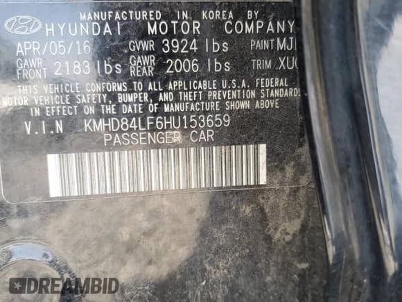 2017 Hyundai Elantra Limited z VIN KMHD84LF6HU153659, wystawiony jako Copart lot #82074725 z przebiegiem 111 852 mil mil oraz Szkoda całkowita • Salvage title. Historia ofert i sprzedaży dostępna na DreamBid. Obrazek 12.