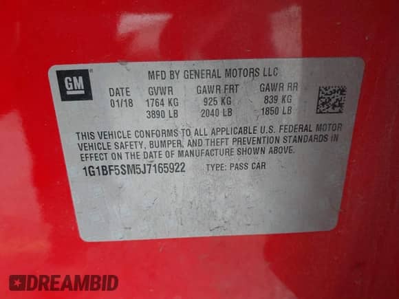 2018 Chevrolet Cruze Premier с VIN 1G1BF5SM5J7165922, выставлен на аукционе IAAI как лот 40770912 с пробегом 95 065 миль миль и . История ставок и продаж доступна на DreamBid. Изображение 9.