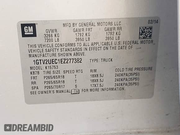2014 GMC Sierra 1500 SLE with VIN 1GTV2UEC1EZ277382, listed as a IAAI auction lot 43487639 with 152,609 mi miles and . Bid and sale history available at DreamBid. Image 9.