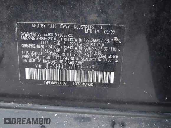 2010 Subaru Forester X Premium с VIN JF2SH6CC7AH736772, выставлен на аукционе IAAI как лот 43521160 с пробегом 206 294 миль миль и . История ставок и продаж доступна на DreamBid. Изображение 9.