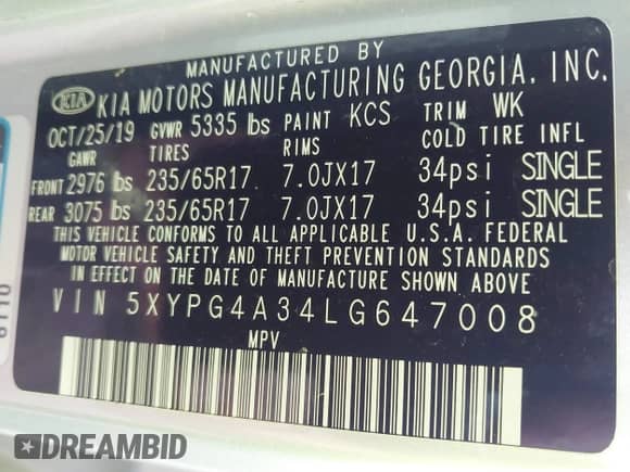 2020 Kia Sorento LX с VIN 5XYPG4A34LG647008, выставлен на аукционе IAAI как лот 41938773 с пробегом 98 917 миль миль и . История ставок и продаж доступна на DreamBid. Изображение 9.