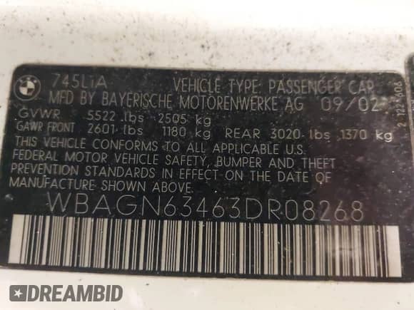 2003 BMW 7 Series 745Li z VIN WBAGN63463DR08268, wystawiony jako IAAI lot #41355287 z przebiegiem 210 333 mil mil oraz . Historia ofert i sprzedaży dostępna na DreamBid. Obrazek 9.