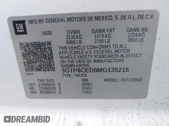 2021 GMC Sierra 1500 Elevation с VIN 3GTP8CED6MG135215, выставлен на аукционе IAAI как лот 41658120 с пробегом 76 809 миль миль и . История ставок и продаж доступна на DreamBid. Изображение 9.