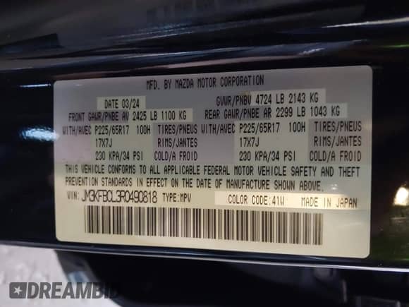 2024 Mazda CX-5 S Preferred z VIN JM3KFBCL3R0490818, wystawiony jako IAAI lot #43044758 z przebiegiem 12 065 mil mil oraz . Historia ofert i sprzedaży dostępna na DreamBid. Obrazek 9.
