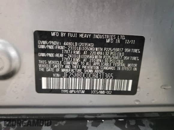 2012 Subaru Forester X Premium z VIN JF2SHBDC0CH431365, wystawiony jako Copart lot #68971585 z przebiegiem 71 752 mil mil oraz Czysty tytuł • Clean title. Historia ofert i sprzedaży dostępna na DreamBid. Obrazek 13.