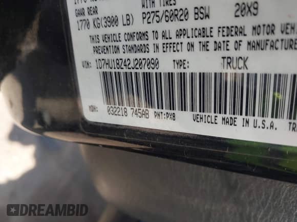 2002 Dodge 1500 z VIN 1D7HU18Z42J207090, wystawiony jako IAAI lot #43301479 z przebiegiem 164 153 mil mil oraz . Historia ofert i sprzedaży dostępna na DreamBid. Obrazek 9.