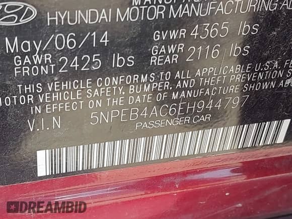 2014 Hyundai Sonata GLS z VIN 5NPEB4AC6EH944797, wystawiony jako IAAI lot #42869834 z przebiegiem 75 836 mil mil oraz . Historia ofert i sprzedaży dostępna na DreamBid. Obrazek 9.