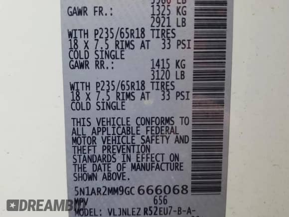 2016 Nissan Pathfinder Platinum with VIN 5N1AR2MM9GC666068, listed as a Copart auction lot 70687365 with 101,658 mi miles and Salvage title. Bid and sale history available at DreamBid. Image 13.