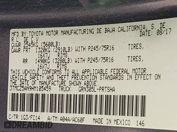 2017 Toyota Tacoma SR5 z VIN 3TMCZ5AN9HM105459, wystawiony jako IAAI lot #43321840 z przebiegiem 220 881 mil mil oraz . Historia ofert i sprzedaży dostępna na DreamBid. Obrazek 15.