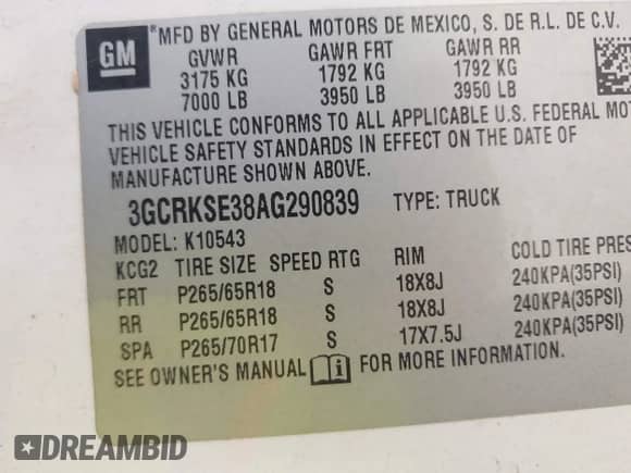 2010 Chevrolet Silverado 1500 LT z VIN 3GCRKSE38AG290839, wystawiony jako IAAI lot #43288427 z przebiegiem 313 215 mil mil oraz . Historia ofert i sprzedaży dostępna na DreamBid. Obrazek 9.