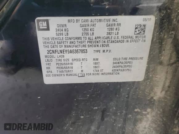 2010 Chevrolet Equinox 2LT с VIN 2CNFLNEY9A6367853, выставлен на аукционе Copart как лот 84543875 с пробегом 151 602 миль миль и Списание • Salvage title. История ставок и продаж доступна на DreamBid. Изображение 13.