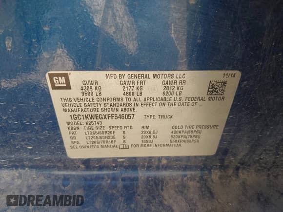 2015 Chevrolet Silverado 2500HD LTZ с VIN 1GC1KWEGXFF546057, выставлен на аукционе IAAI как лот 42183814 с пробегом 183 245 миль миль и . История ставок и продаж доступна на DreamBid. Изображение 9.
