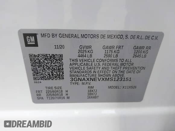 2021 Chevrolet Equinox Premier with VIN 3GNAXNEVXMS123151, listed as a IAAI auction lot 42775149 with 67,841 mi miles and . Bid and sale history available at DreamBid. Image 9.