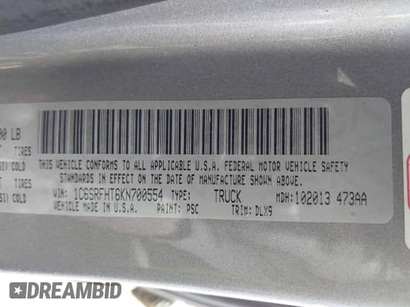 2019 Ram 1500 Limited z VIN 1C6SRFHT6KN700554, wystawiony jako IAAI lot #43144329 z przebiegiem 93 691 mil mil oraz . Historia ofert i sprzedaży dostępna na DreamBid. Obrazek 9.