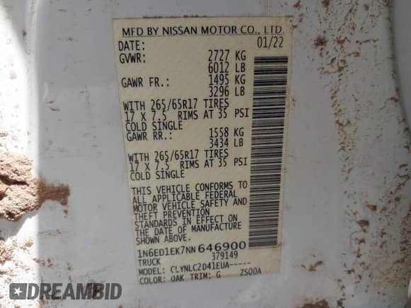 2022 Nissan Frontier Pro-4X с VIN 1N6ED1EK7NN646900, выставлен на аукционе IAAI как лот 42098778 с пробегом 41 292 миль миль и . История ставок и продаж доступна на DreamBid. Изображение 9.