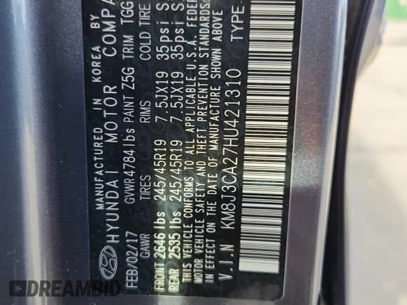 2017 Hyundai Tucson Sport с VIN KM8J3CA27HU421310, выставлен на аукционе Copart как лот 80877325 с пробегом 89 333 миль миль и Списание • Salvage title. История ставок и продаж доступна на DreamBid. Изображение 14.