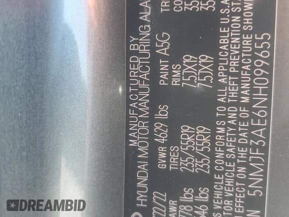 2022 Hyundai Tucson SEL с VIN 5NMJF3AE6NH099655, выставлен на аукционе Copart как лот 82717395 с пробегом 31 689 миль миль и На запчасти • Non repairable. История ставок и продаж доступна на DreamBid. Изображение 13.