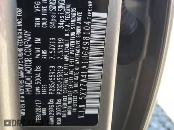 2017 Hyundai Santa Fe Ultimate с VIN 5XYZW4LA1HG498104, выставлен на аукционе Copart как лот 80219275 с пробегом 169 678 миль миль и Чистый • Clean title. История ставок и продаж доступна на DreamBid. Изображение 12.