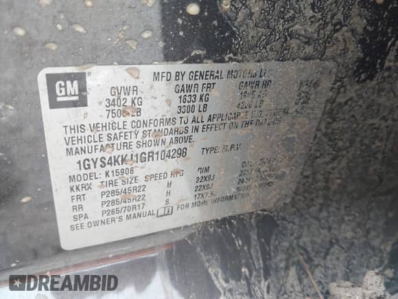 2016 Cadillac Escalade ESV Platinum с VIN 1GYS4KKJ1GR104298, выставлен на аукционе IAAI как лот 42347329 с пробегом 140 059 миль миль и . История ставок и продаж доступна на DreamBid. Изображение 9.