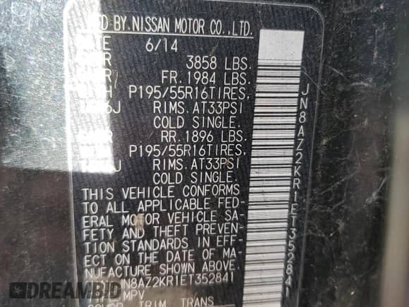 2014 Nissan Cube S z VIN JN8AZ2KR1ET352841, wystawiony jako Copart lot #81800154 z przebiegiem 89 415 mil mil oraz Szkoda całkowita • Salvage title. Historia ofert i sprzedaży dostępna na DreamBid. Obrazek 12.